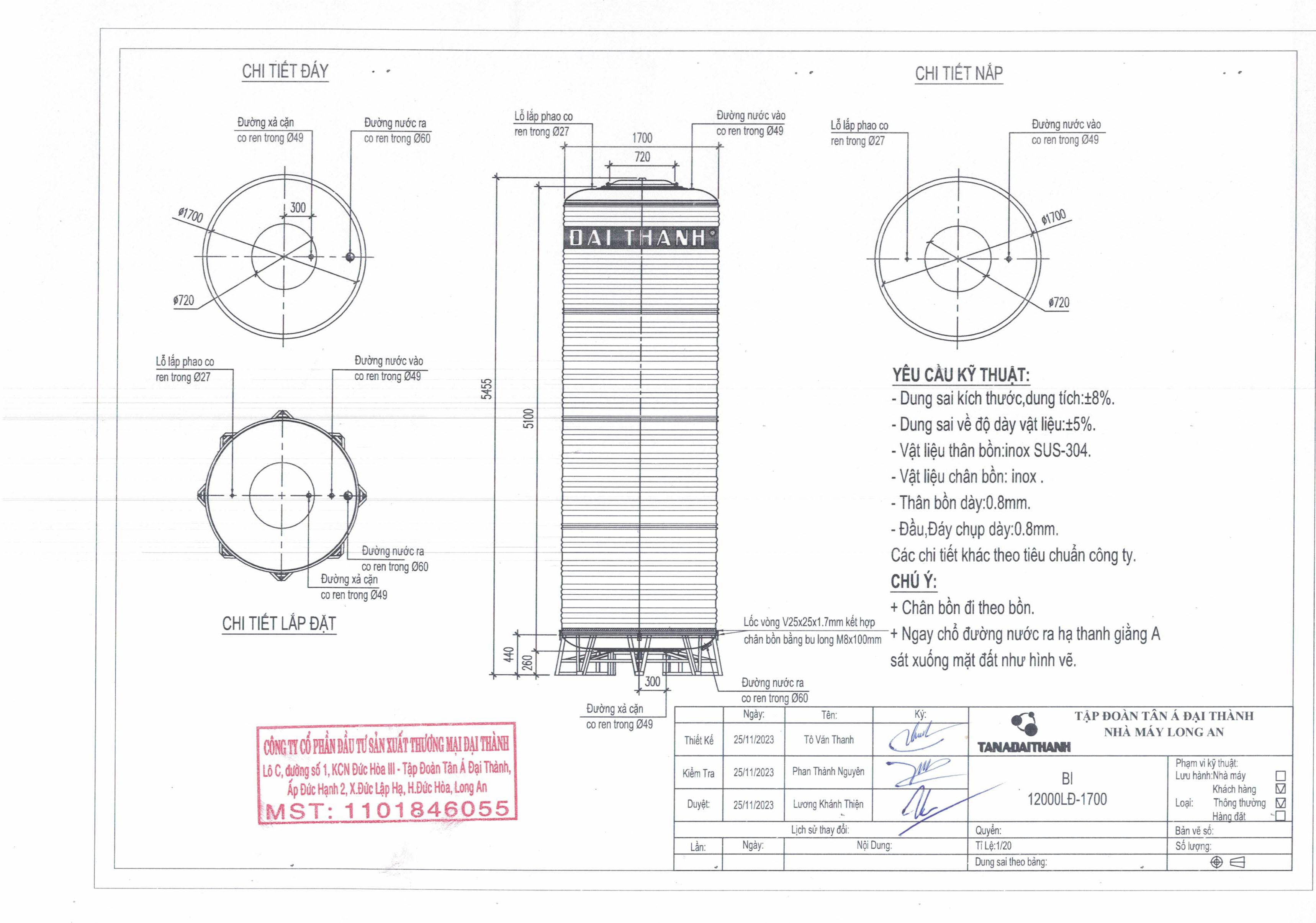 ban ve bon nuoc inox dai thanh 12m3